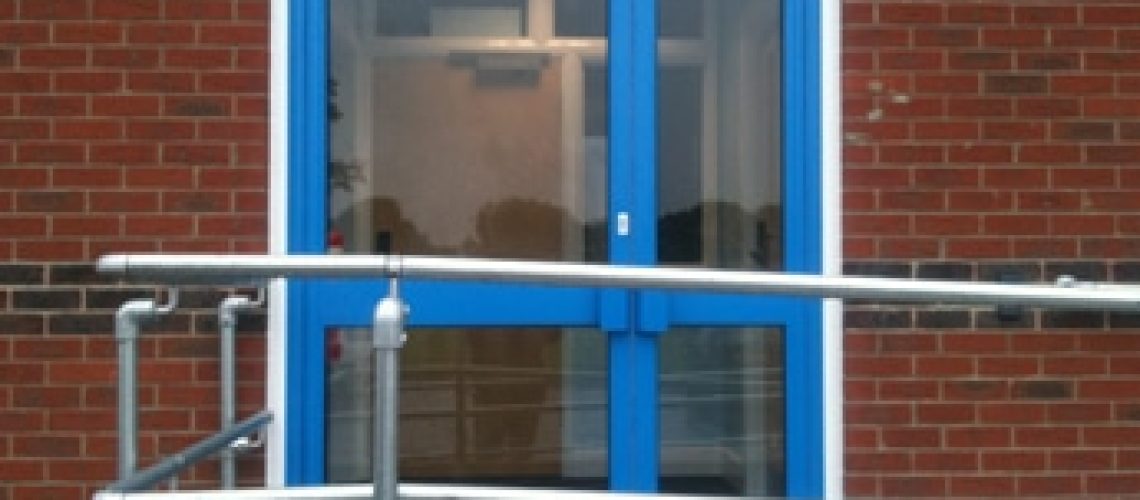 blue manual swing door