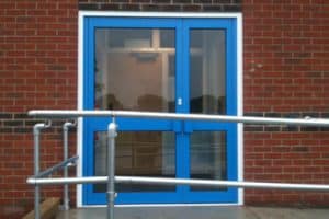 blue manual swing door